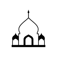Simple black and white line drawing of a mosque with a dome and a spire on a white background design on transparent background silhouette
