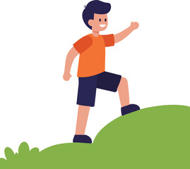 Flat Style Cheerful Man Climbing Uphill Success Concept Illustration
