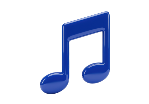 Blue eighth note isolated on transparent background, musical symbol for melody and rhythm in PNG format