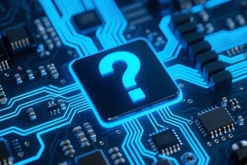 Glowing Blue Circuit Board with Question Mark