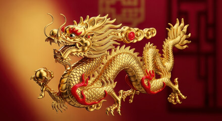 Fototapeta premium Golden Dragon Statue Celebrating Chinese Culture and Tradition
