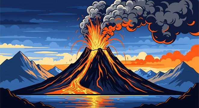 Volcano Eruption Lava Flow Landscape. - Powered by Adobe