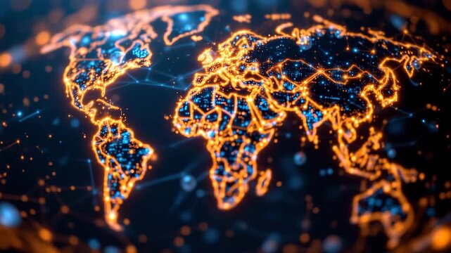 Global Network: A mesmerizing digital rendering of the Earth, ablaze with interconnected networks and intricate data streams, representing the world&rsquo;s seamless connection.