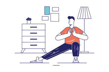 Man Doing Side Lunge Exercise in Living Room with White Background Illustration