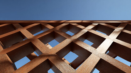 Wooden Lattice Pattern Against Blue Sky Architectural and Design Perspective