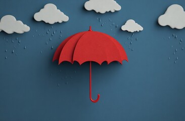 Red Umbrella Under White Clouds In Rain