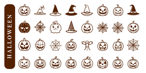 Set of different types Halloween icons, svg vector design on transparent background.