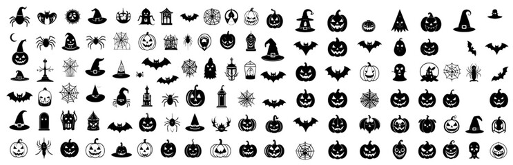 Set of different types Halloween icons, svg vector design on transparent background.