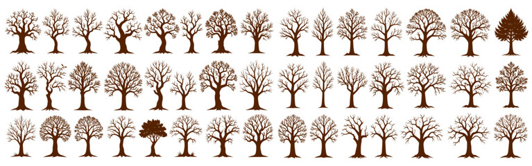 Set of different types old tree stump with roots silhouette vector, svg file on transparent background.
