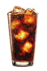 Refreshing Brown Soda Drink with Ice Cubes in Glass