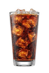 Refreshing Brown Soda Drink with Ice Cubes in Tall Glass