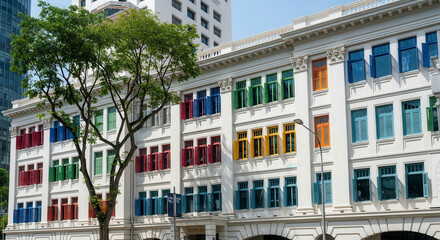 Obraz premium Colorful windows adorn historic white building architecture