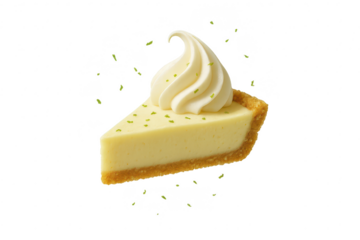 Key Lime Pie slice with whipped cream, isolated on transparent background