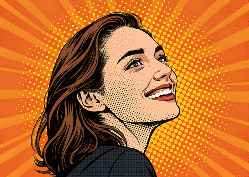 Young woman with headphones illustration with pop art glamour style