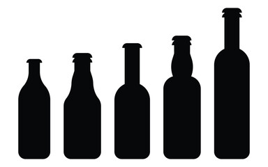 Alcohol Bottles and Glasses Vector Icons – Wine, Champagne, Cognac and Beer.