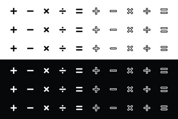 Math Symbols: + − × ÷ = Icon Set .High-Quality Vector clip art Design.