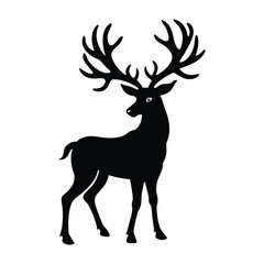 Deer silhouette vector illustration with antlers in nature