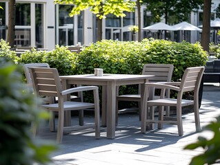 Obraz premium Outdoor Cafe Table Chairs Sunny Day Patio Restaurant