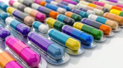 Assorted Colorful Vitamin Capsules in Blister Packs Close Up