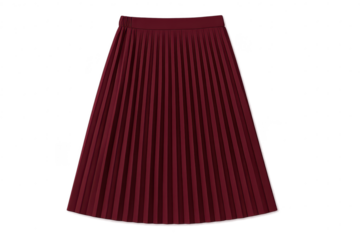 Elegant dark red pleated midi skirt, women's fashion, isolated on transparent background
