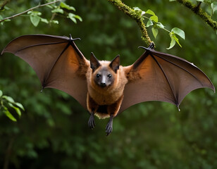 bat on the sky, Large flying fox bat flying with open wings