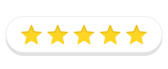 Five star rating bar in rounded white capsule style, perfect review feedback and customer satisfaction approval icon, PNG with transparent background
