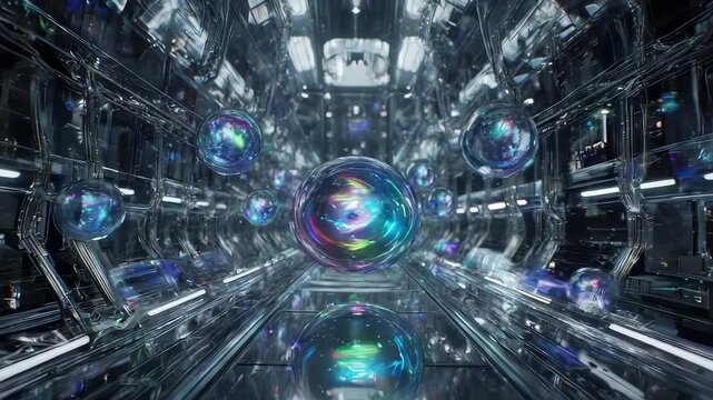 Futuristic SciFi Tunnel with Glowing Orbs Abstract Background.