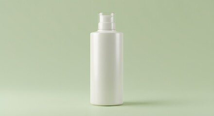 White cosmetic bottle mockup on light green background for beauty product packaging