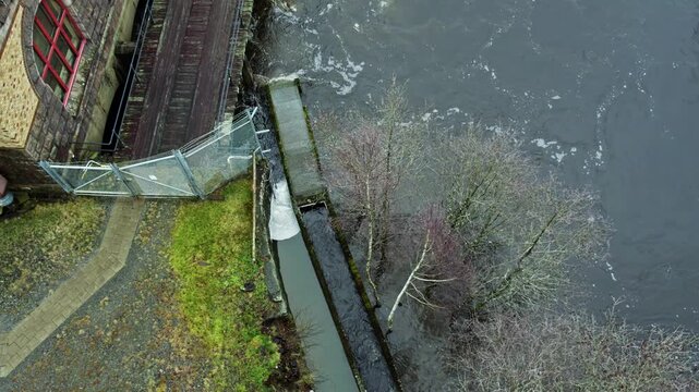 Fish farm ladder in Sweden. Aerial view top down view