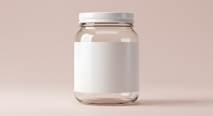 Glass Jar with White Label Mockup for Food or Cosmetic Packaging