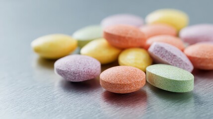 Close up of colorful tablets showing different shapes