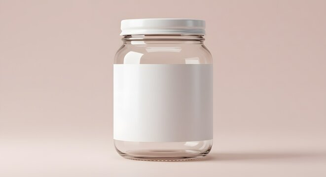Glass Jar with White Label Mockup for Food or Cosmetic Packaging