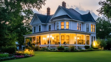 Beautiful Historic House with Warm Lighting during Sunset