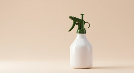 White Spray Bottle with Green Nozzle on Beige Background