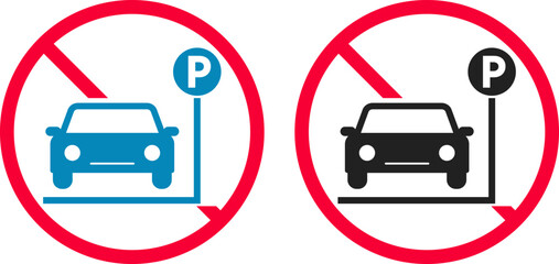 No Parking area icon set. Prohibited Car parking symbol. Parking area icon with Prohibited sign collection