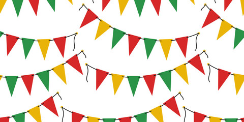 Fototapeta premium Triangular Pennant Garland Seamless Pattern Mexican or Pan African Holidays Background Banner Format
