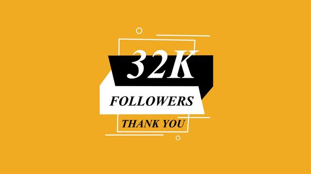 Glowing Beautiful 32K Followers Thank You Banner Text Icon Animation Digital Graphic Design Shining Effect Modern Celebration Template