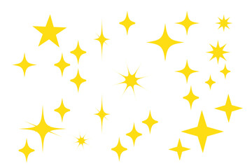 Twinkling stars icon vector set. Shiny sparks icon. Minimalist twinkle star shape symbols. Modern geometric elements, shining star icon set. Twinkling spark and burst icons set