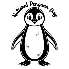 Obraz premium Black color National Penguin Day Design, Solid White Background (4).eps