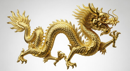 Obraz premium Ancient Golden Dragon Sculpture Majestic Mythical Creature