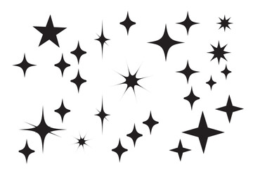 Twinkling stars icon vector set. Shiny sparks icon. Minimalist twinkle star shape symbols. Modern geometric elements, shining star icon set. Twinkling spark and burst icons set