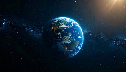 Naklejka premium 太陽光に照らされ半影に包まれた地球のリアルな宇宙シーン – Planet Earth Illuminated by Sunlight, Half in Shadow