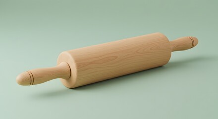 Wooden Rolling Pin on Light Green Background