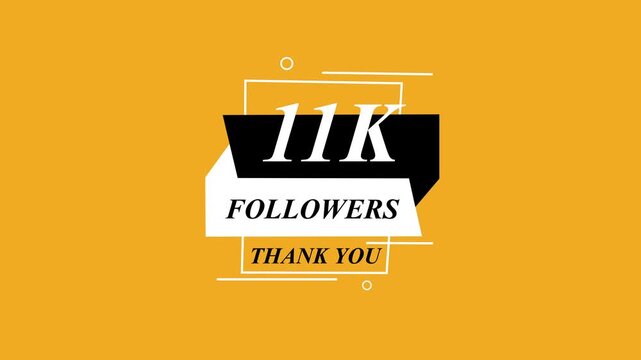 Glowing Beautiful 11K Followers Thank You Banner Text Icon Animation Digital Graphic Design Shining Effect Modern Celebration Template