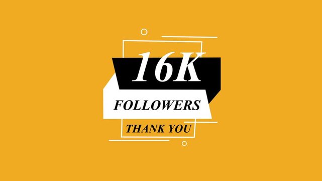 Glowing Beautiful 16K Followers Thank You Banner Text Icon Animation Digital Graphic Design Shining Effect Modern Celebration Template