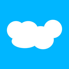 White fluffy cloud illustration on blue sky background. Perfect for weather icons, sky design, children’s art, cartoon style graphics, web elements, and digital projects.