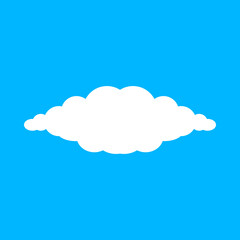 White fluffy cloud illustration on blue sky background. Perfect for weather icons, sky design, children’s art, cartoon style graphics, web elements, and digital projects.