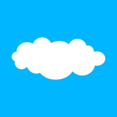 White fluffy cloud illustration on blue sky background. Perfect for weather icons, sky design, children’s art, cartoon style graphics, web elements, and digital projects.