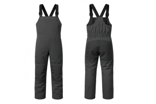 Gray waterproof and windproof insulated bib overalls on transparent background - Powered by Adobe