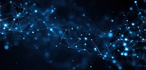 Abstract digital illustration of interconnected glowing points and lines against a dark blue backdrop
